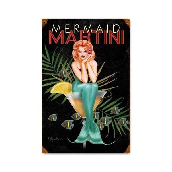 Ralph Burch Ralph Burch RB001 12 x 18 in. Mermaid Martini Vintage Metal Sign RB001